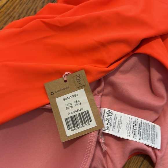 NWT Boden Ruched V neck low back one piece swimsuit red 4 vacation orange - Picture 5 of 5